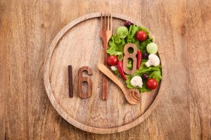 Intermittent fasting benefits. Intermittent fasting concept 16:8.